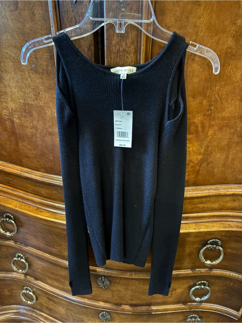 Moon River Black Off-Shoulder Ribbed Knit Top